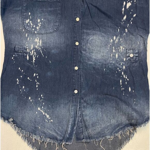 NSF Sky Top In Ash Harlan Denim Jean Shirt Women XS Blue Long Sleeve - Picture 2 of 7